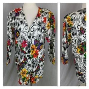 Vintage knit Blazer jacket shoulder pads floral